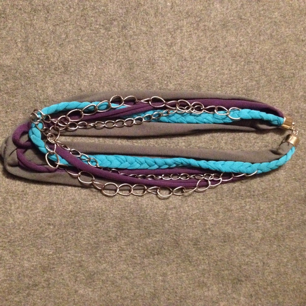 Mixed Fabric & chain necklace.